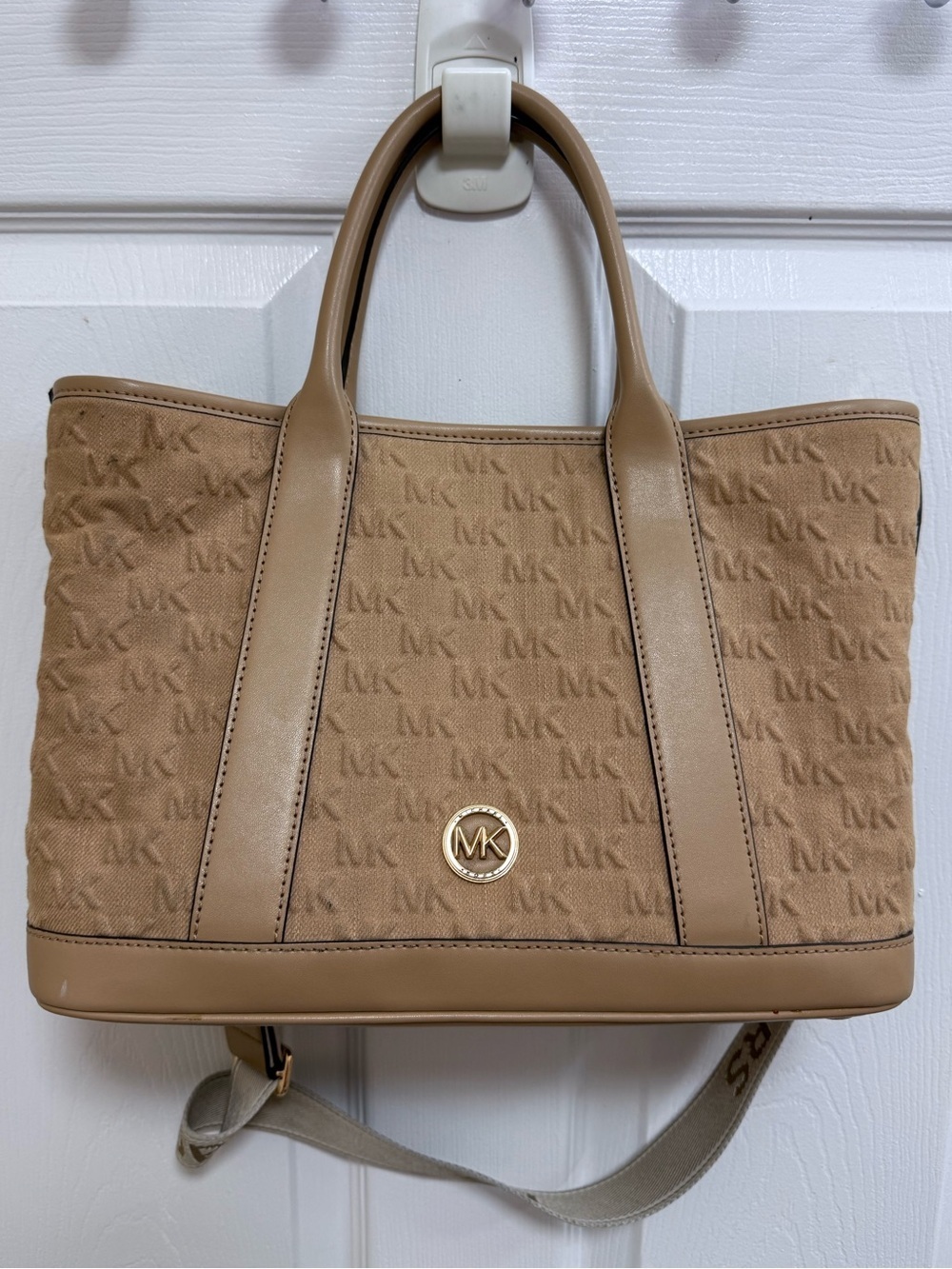 Michael Kors Luisa Logo Medium Satchel in Tan